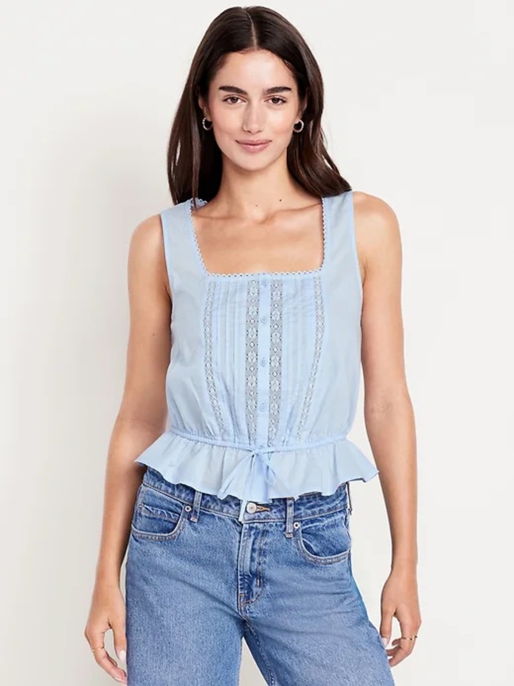 NWT Old Navy Light Blue Lace-Trim Tie-waist Tank Top